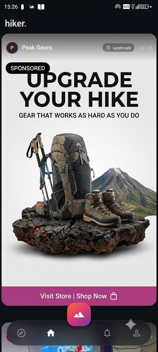 A sponsored gear post from a hiker. feed partner, styled exactly like a regular post