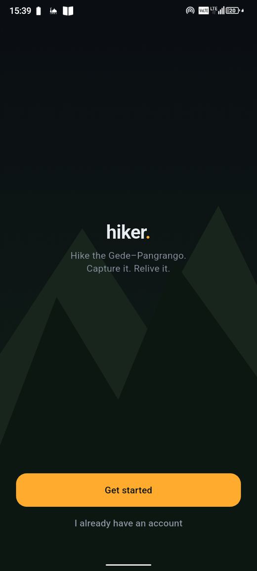 hiker. app opening screen