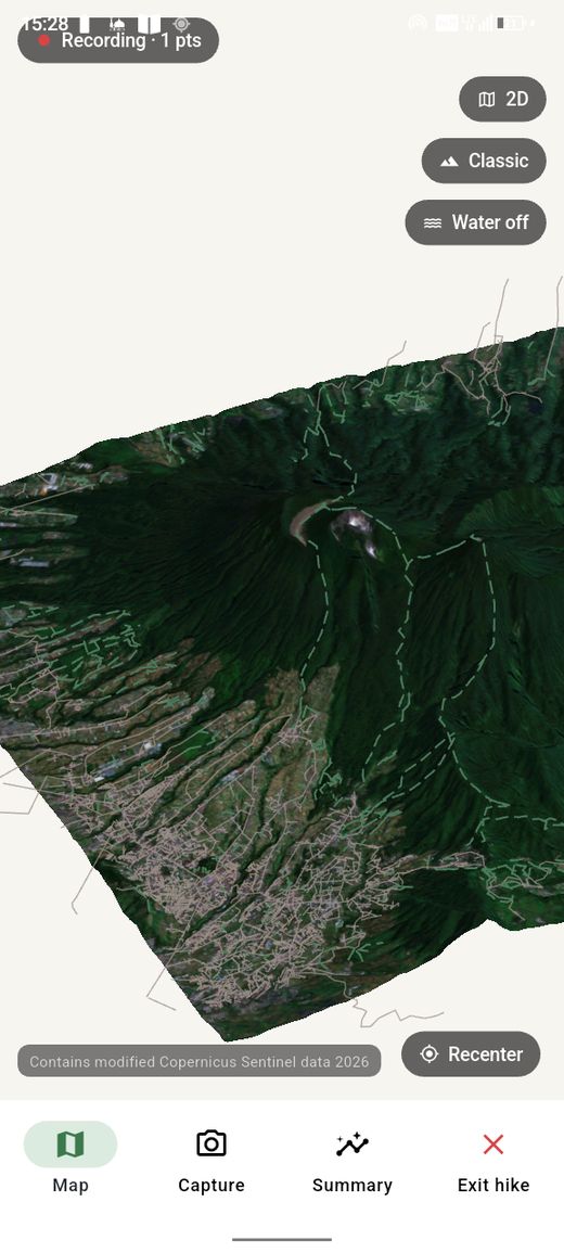 hiker. hike mode, 3D offline terrain map, satellite skin, recording a trail